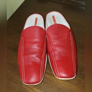 Y2K Prada Vintage Red Leather Mules Sz 35
